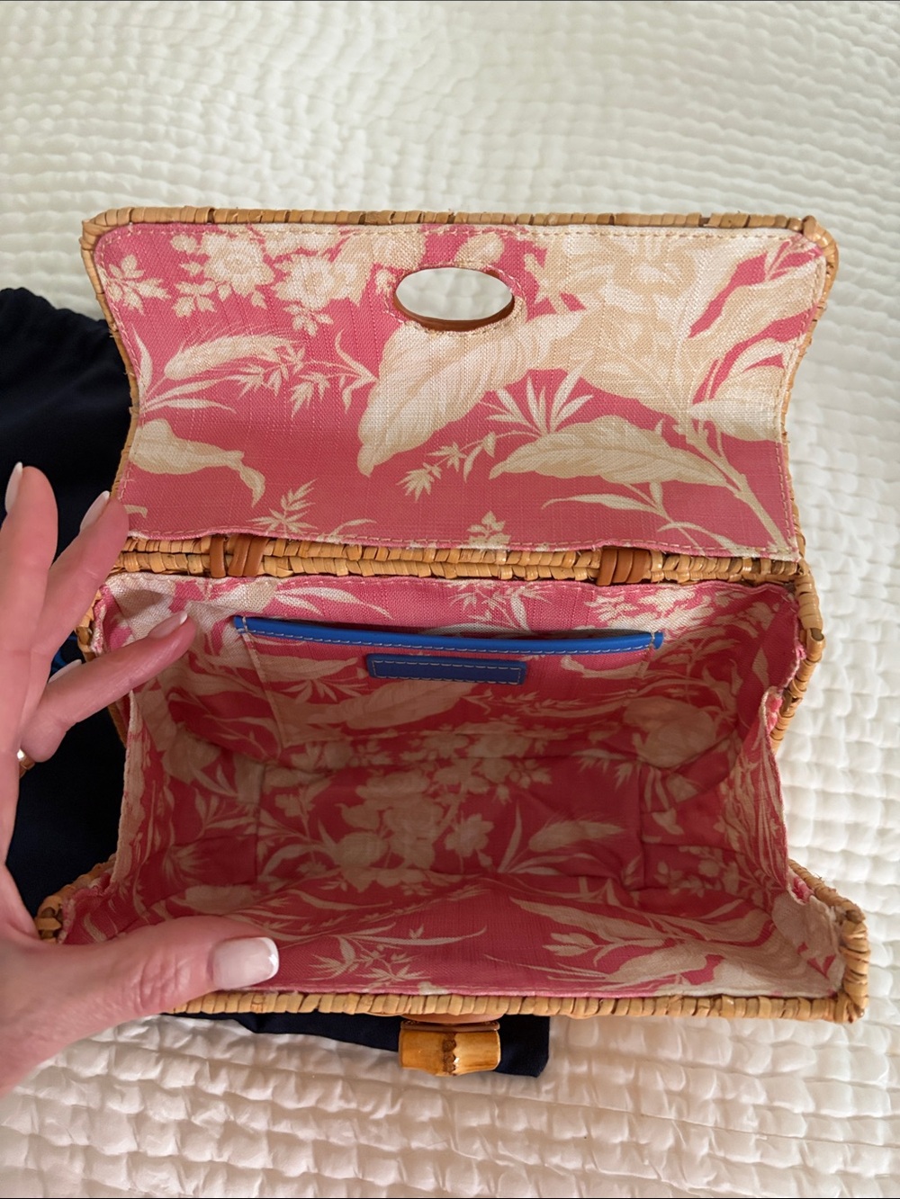 NWOT McLaughlin caned handbag with bamboo and leather accents. Current season - Picture 5 of 8